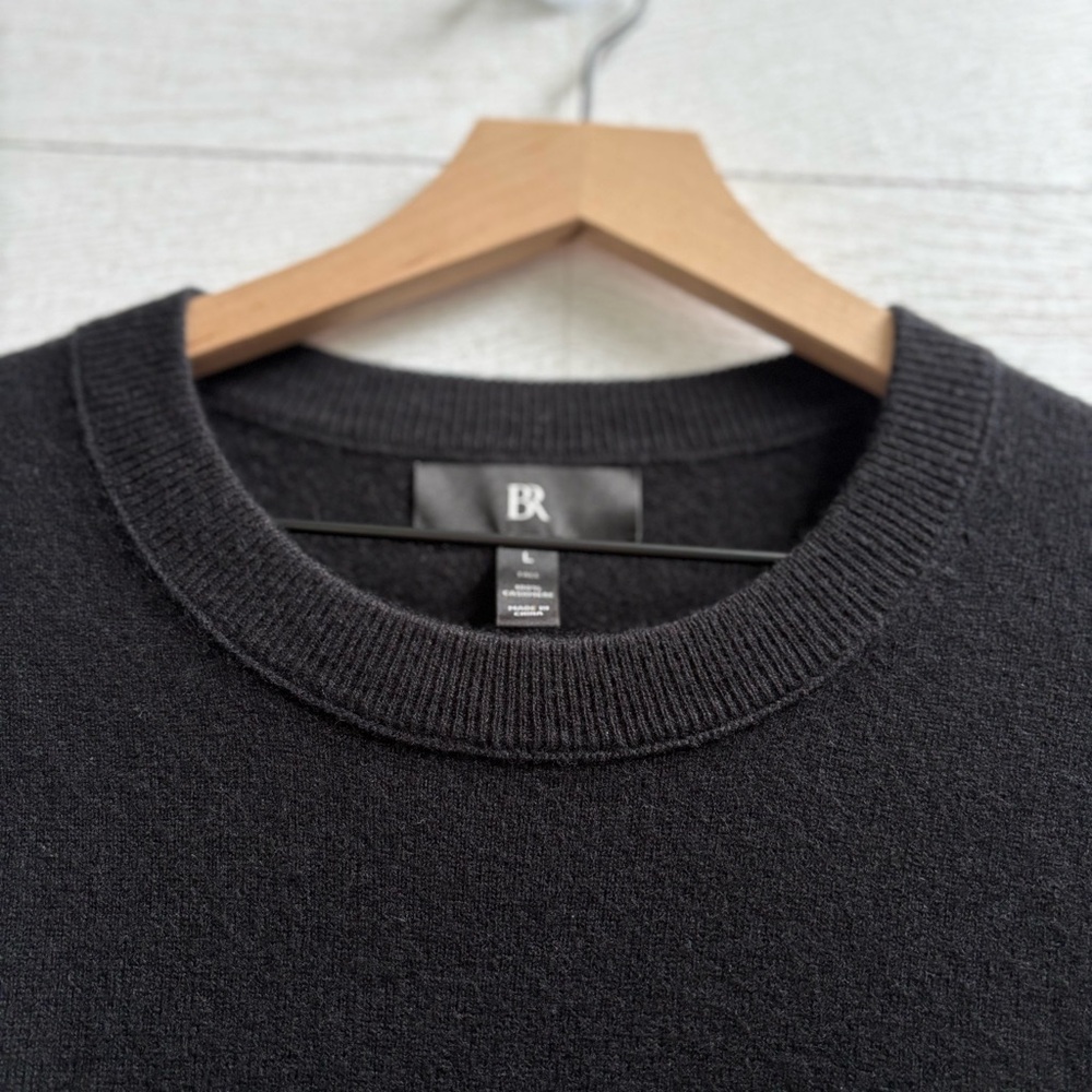Banana Republic Men's 100% Cashmere Crew Neck Sweater in Black Soft 12 Gauge, LT - Picture 5 of 11